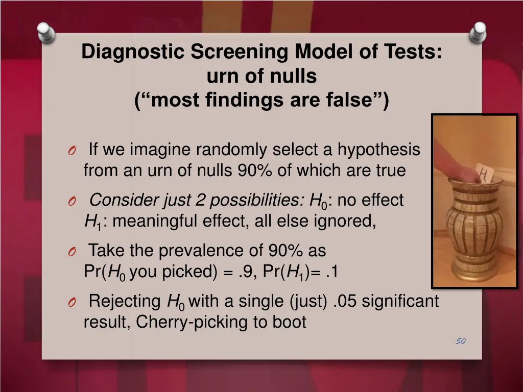 diagnostic screening model of tests urn of nulls