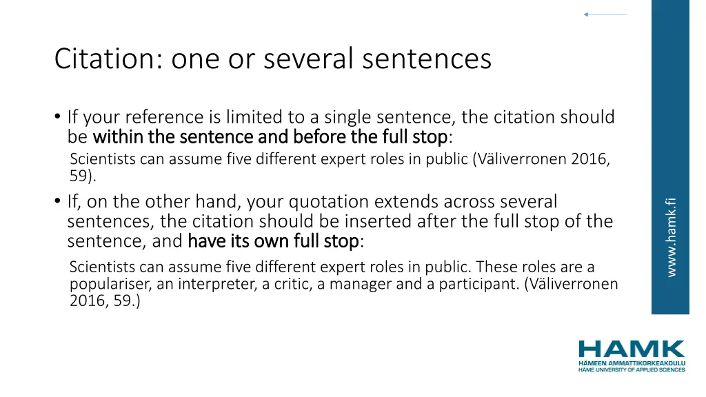 citation one or several sentences