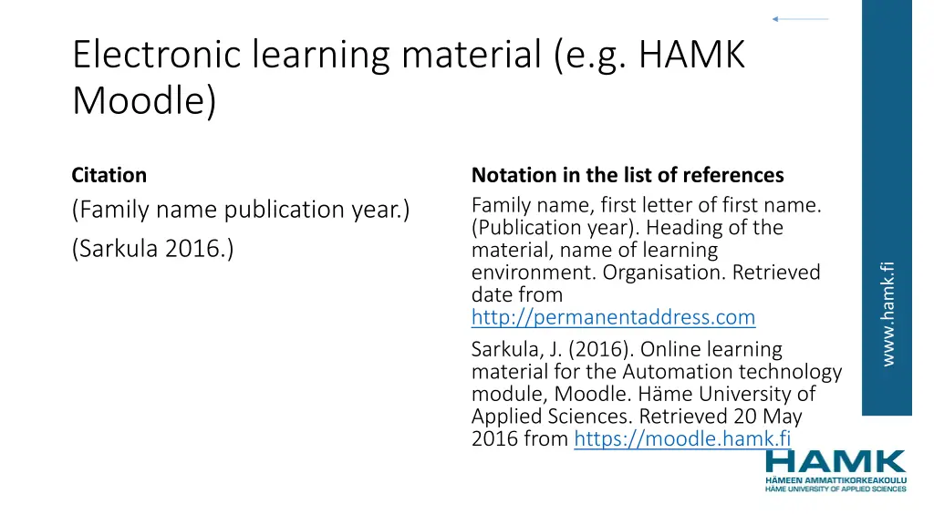 electronic learning material e g hamk moodle