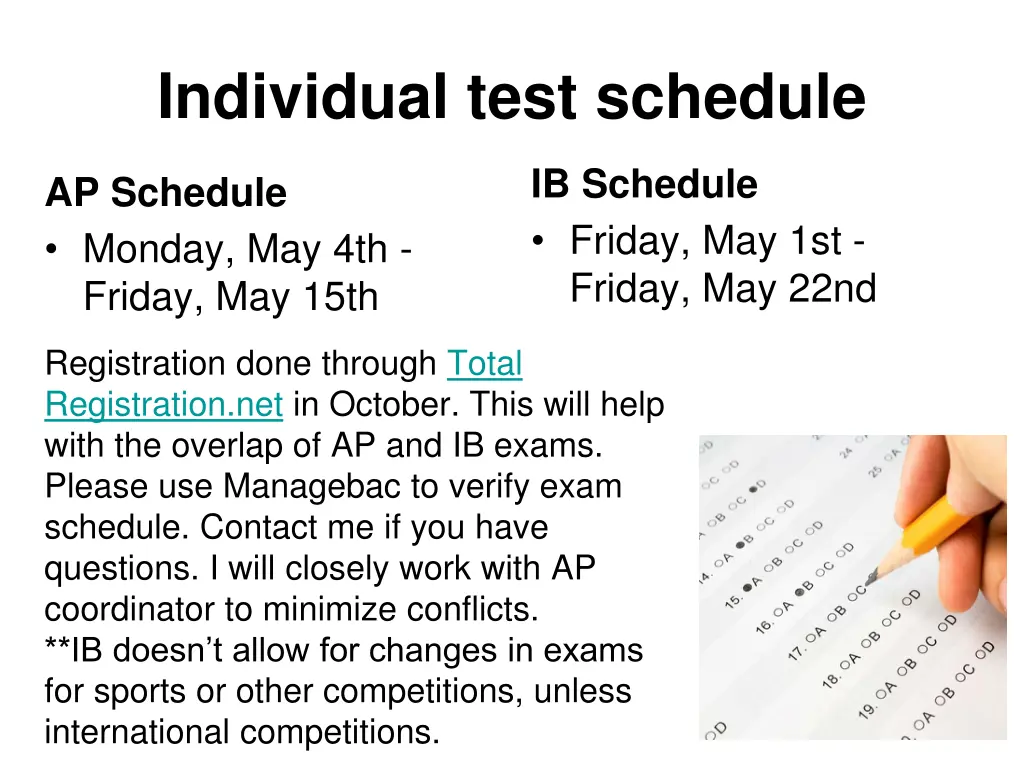 individual test schedule