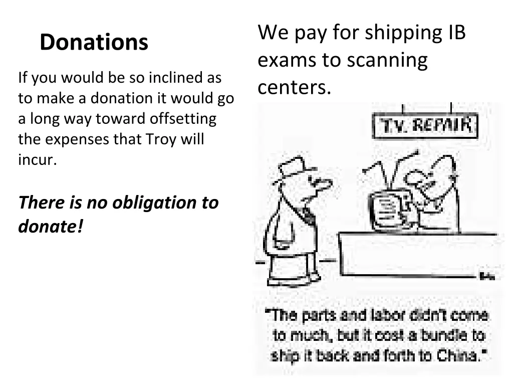 we pay for shipping ib exams to scanning centers