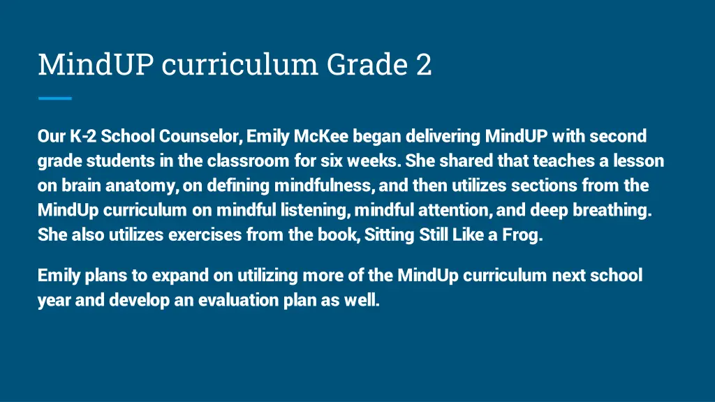 mindup curriculum grade 2