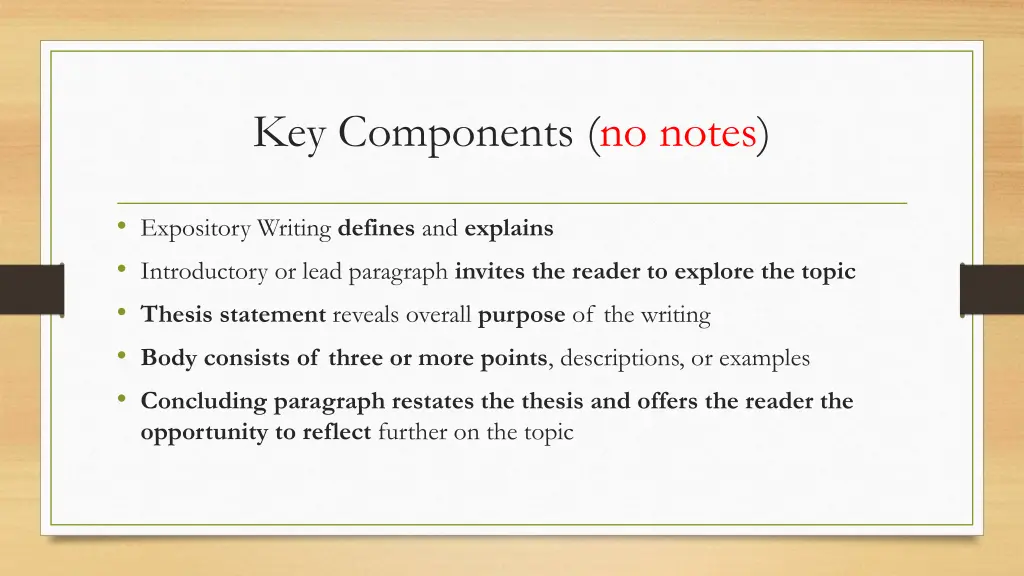 key components no notes