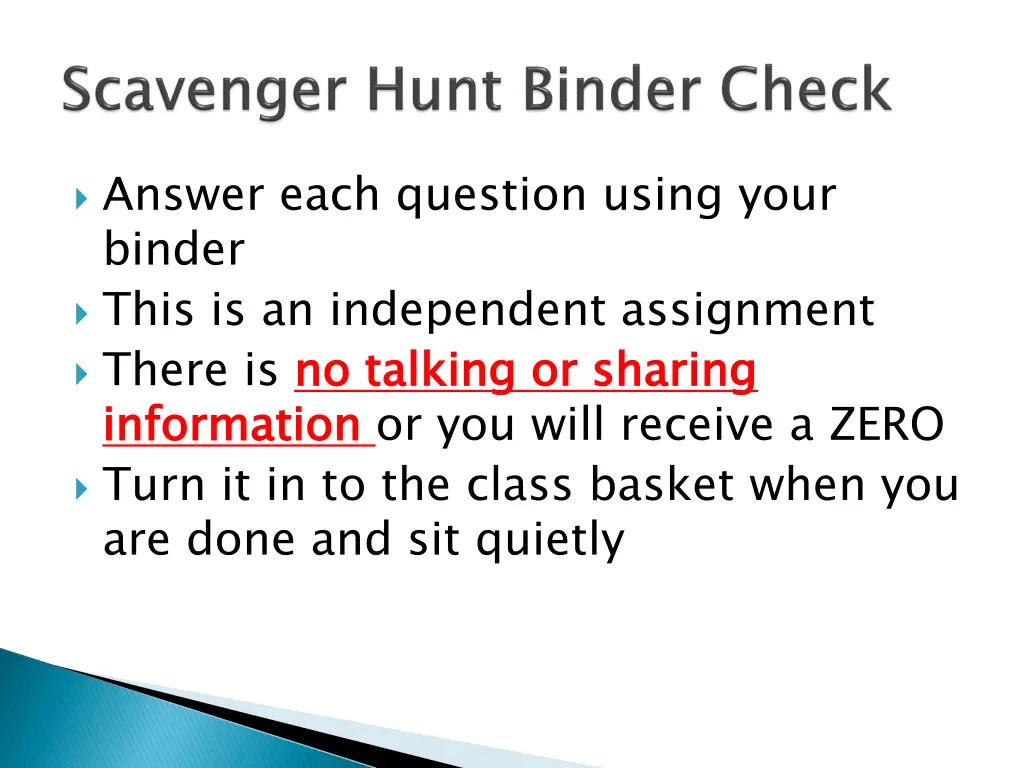 answer each question using your binder this