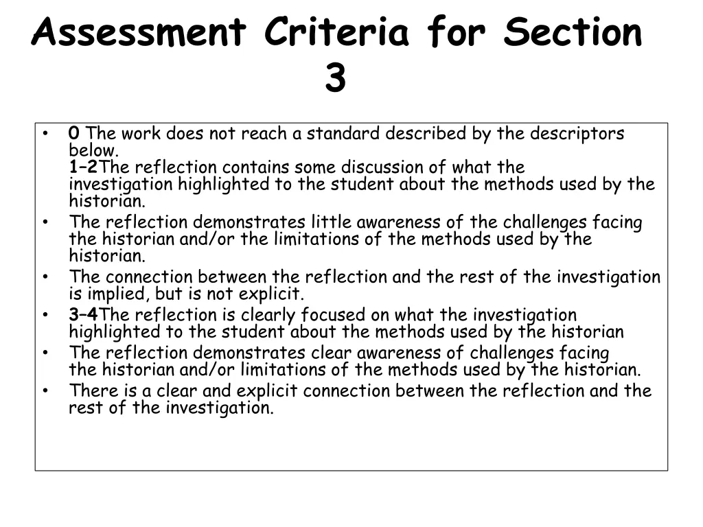 assessment criteria for section 3