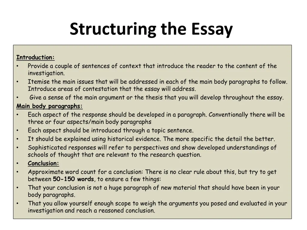 structuring the essay