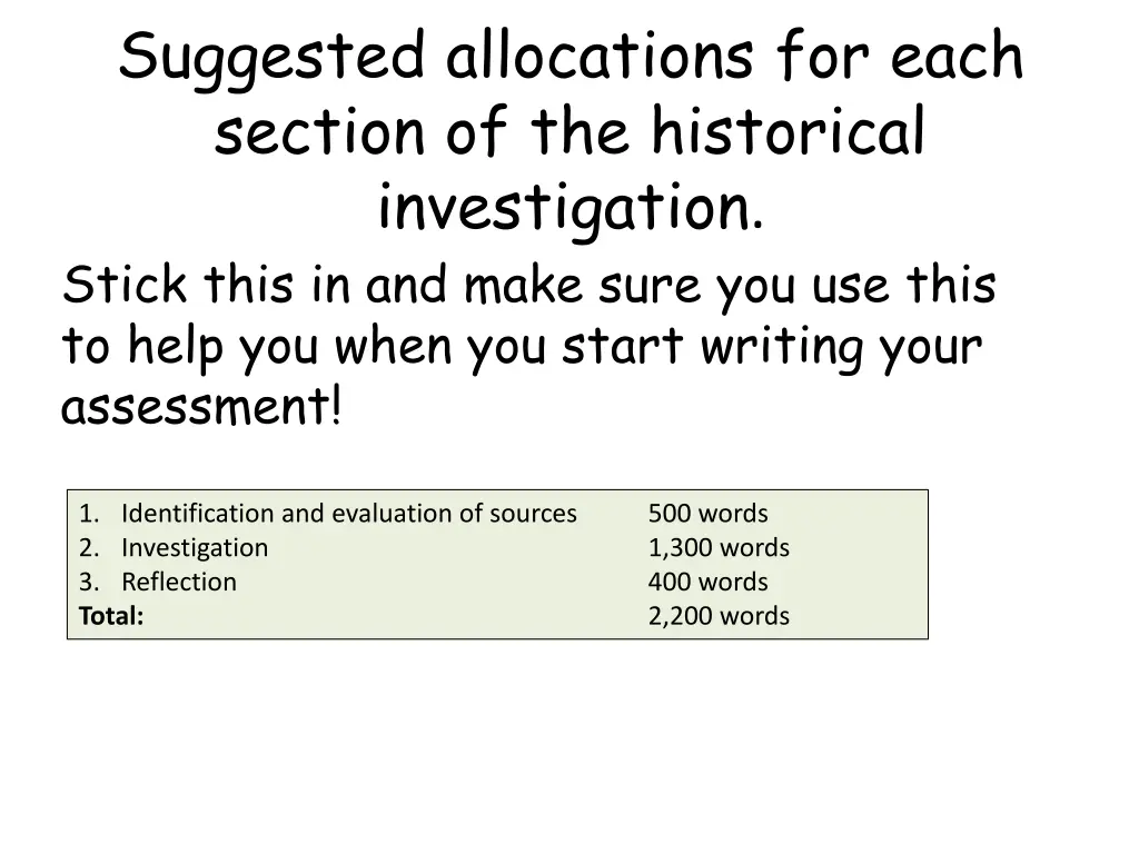 suggested allocations for each section