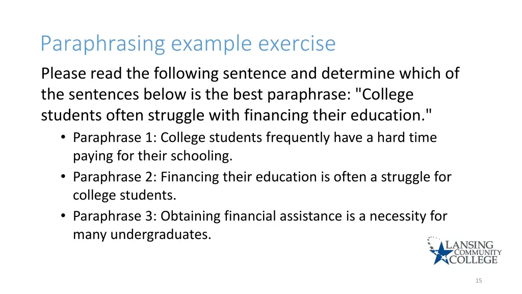 paraphrasing example exercise