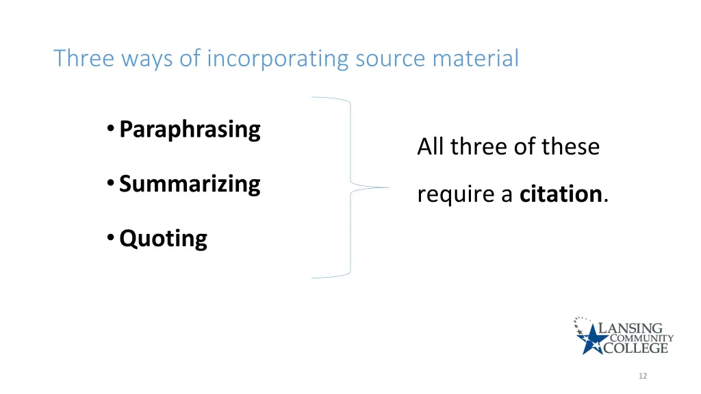 three ways of incorporating source material