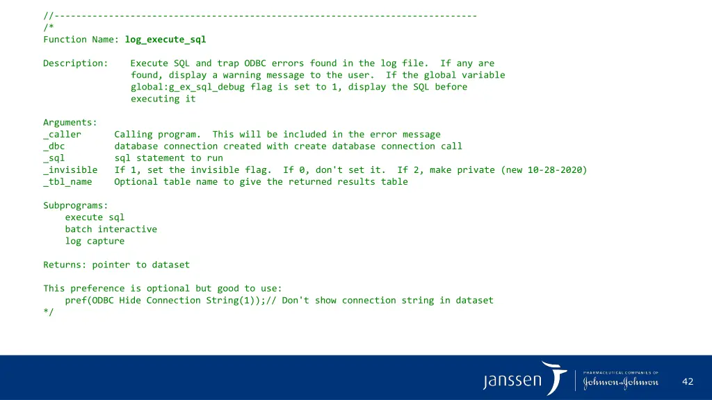 function name log execute sql