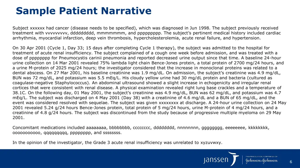 sample patient narrative