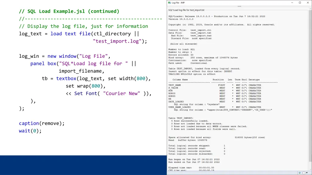 sql load example jsl continued display