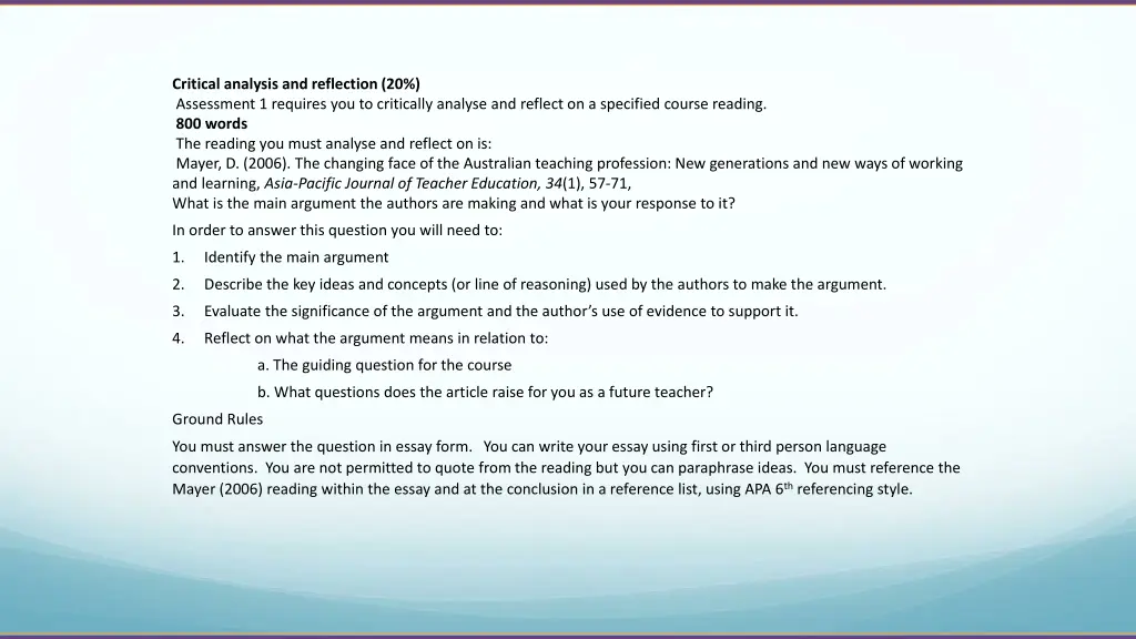 critical analysis and reflection 20 assessment