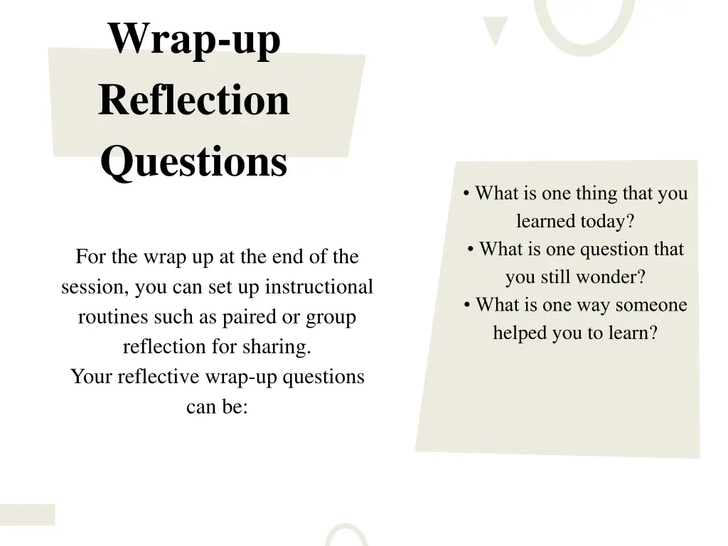 wrap up reflection questions