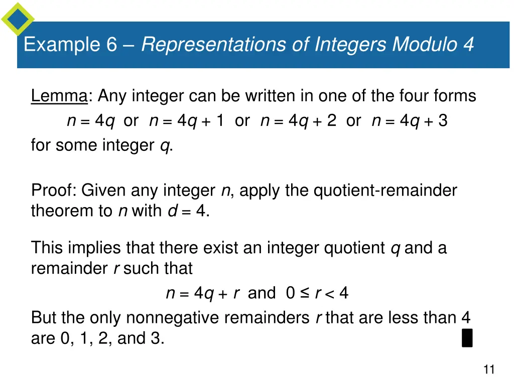 example 6 representations of integers modulo 4