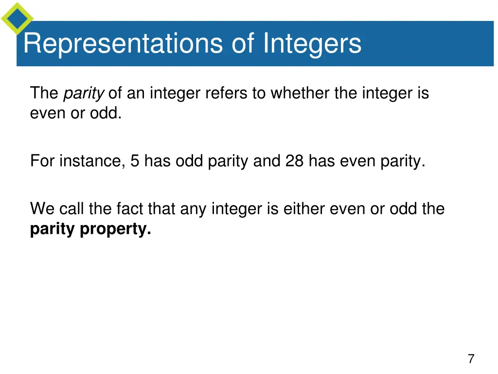 representations of integers 1