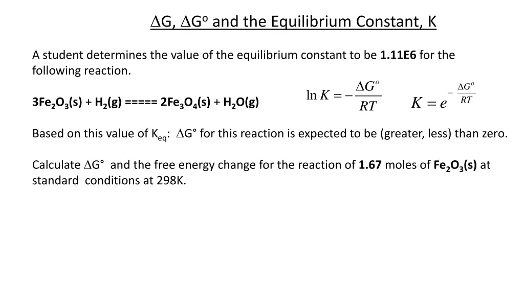 g g o and the equilibrium constant k 1