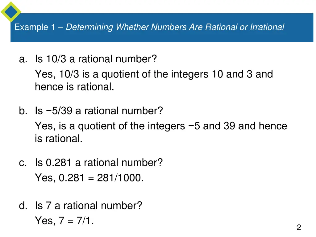 example 1 determining whether numbers