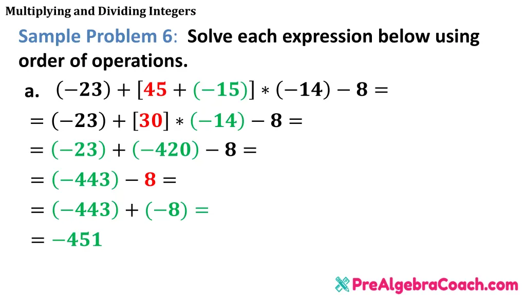 multiplying and dividing integers sample problem