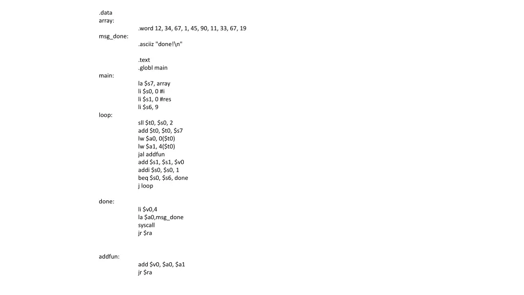 data array msg done main loop