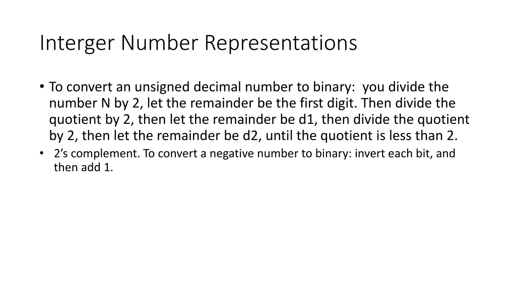 interger number representations