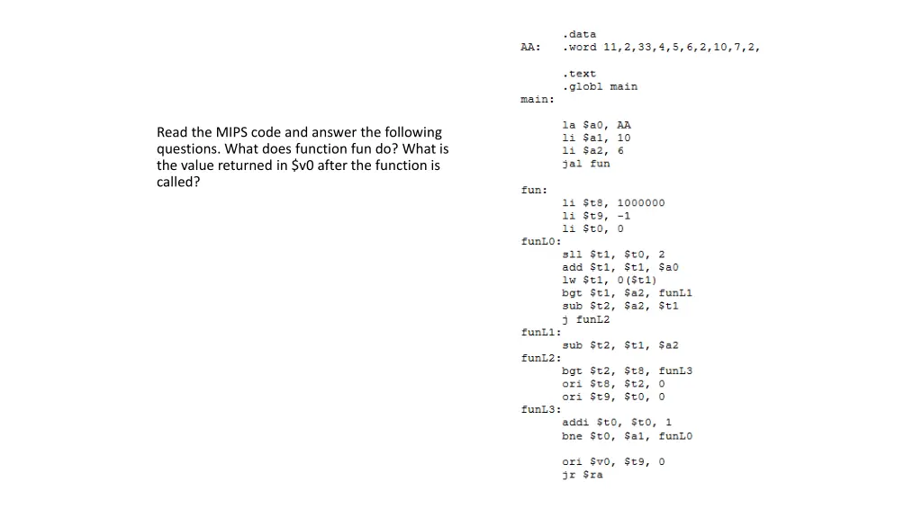 read the mips code and answer the following