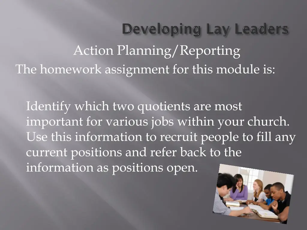 action planning reporting the homework assignment