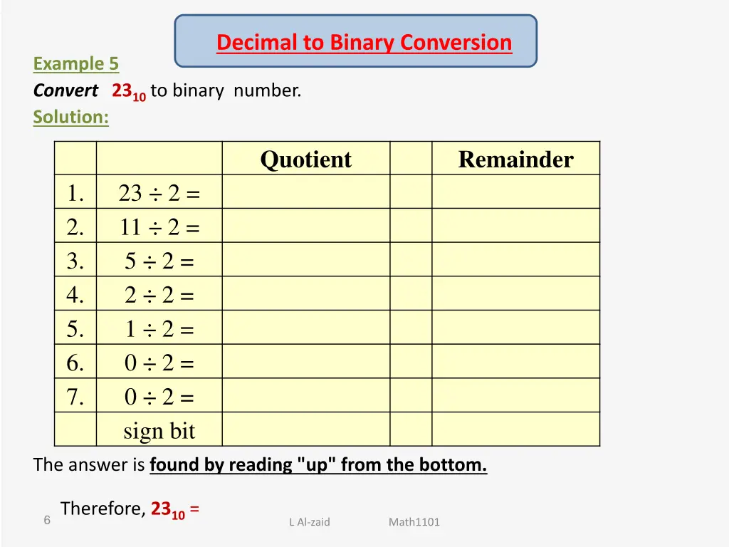 decimal to binary conversion 1