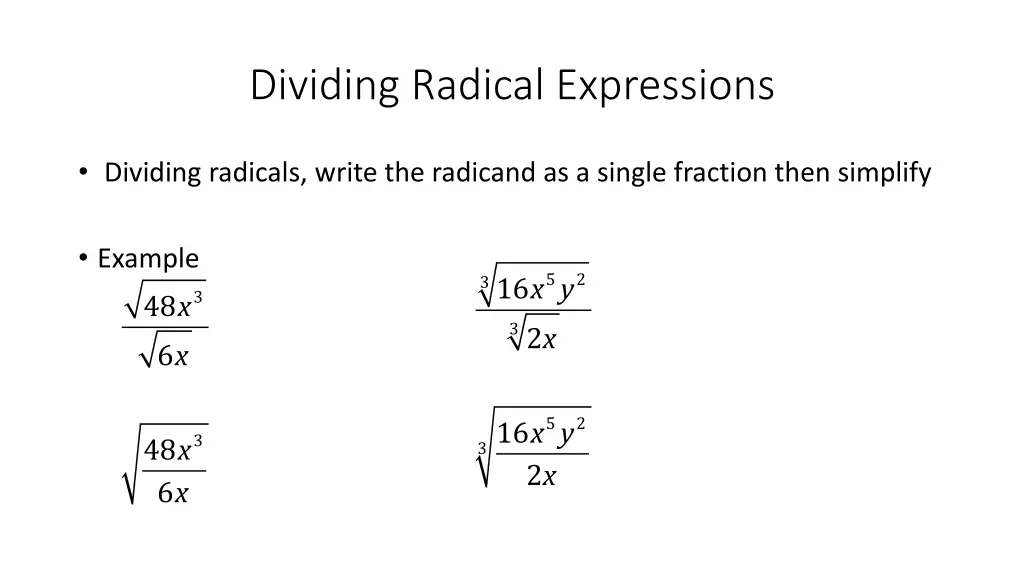 dividing radical expressions