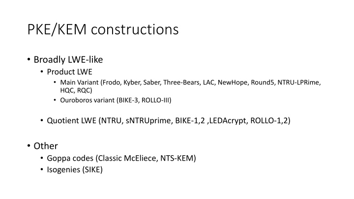 pke kem constructions