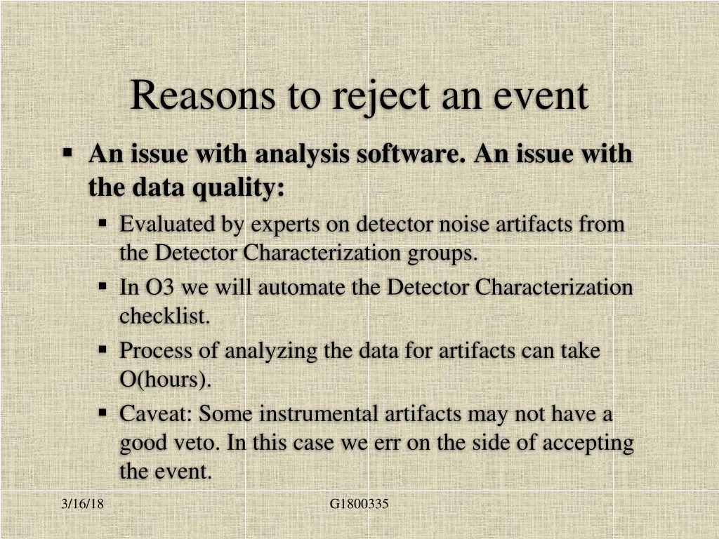 reasons to reject an event 1