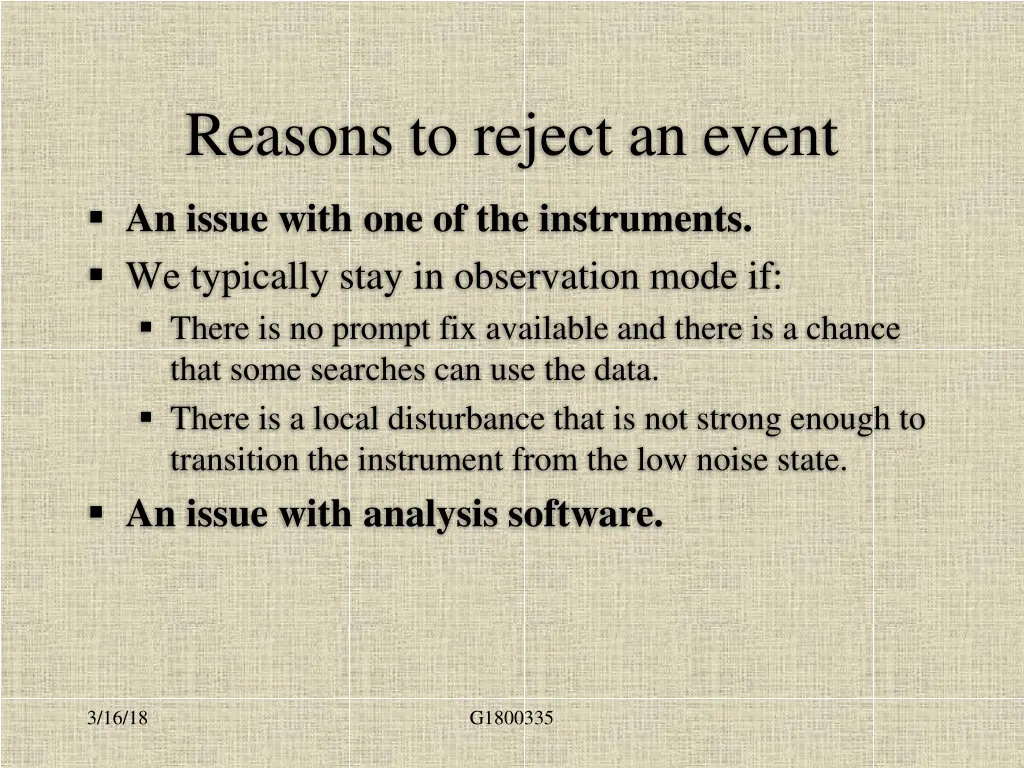 reasons to reject an event