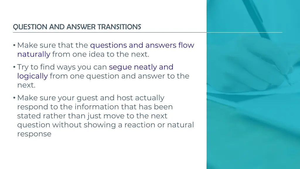 question and answer transitions