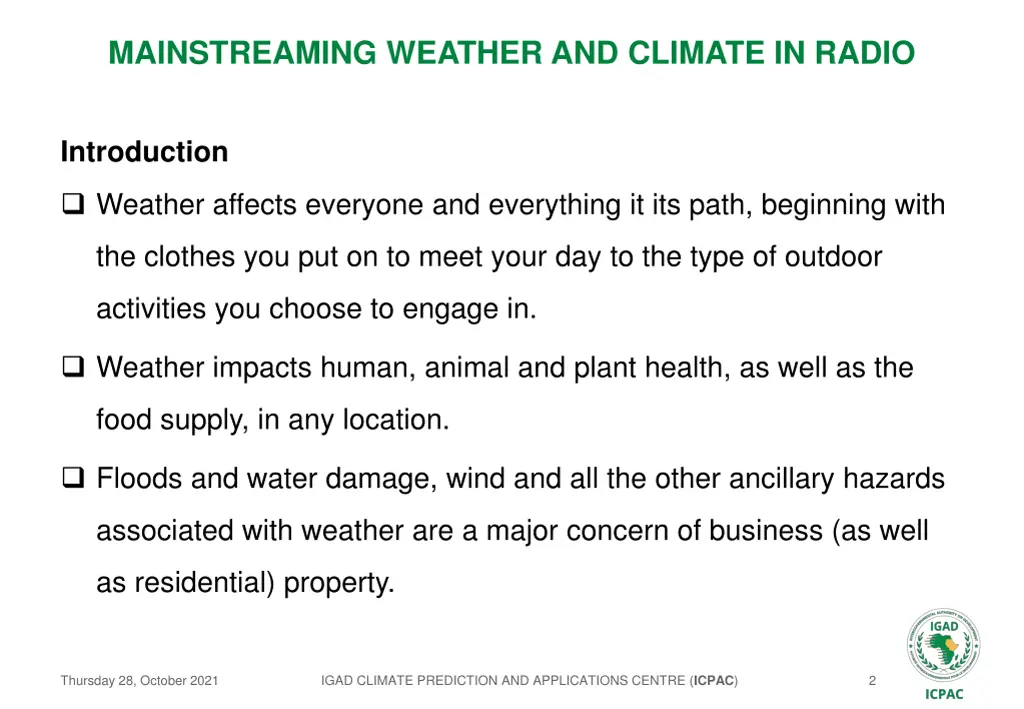 mainstreaming weather and climate in radio 1