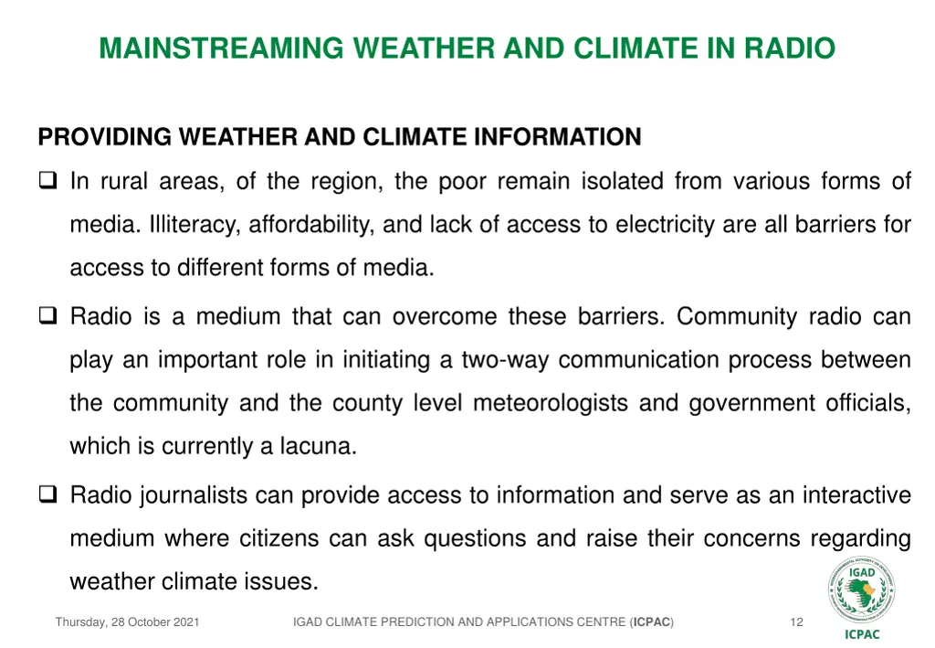 mainstreaming weather and climate in radio 11