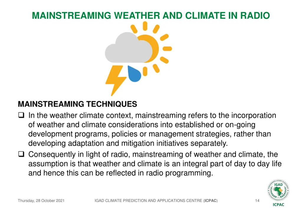 mainstreaming weather and climate in radio 13