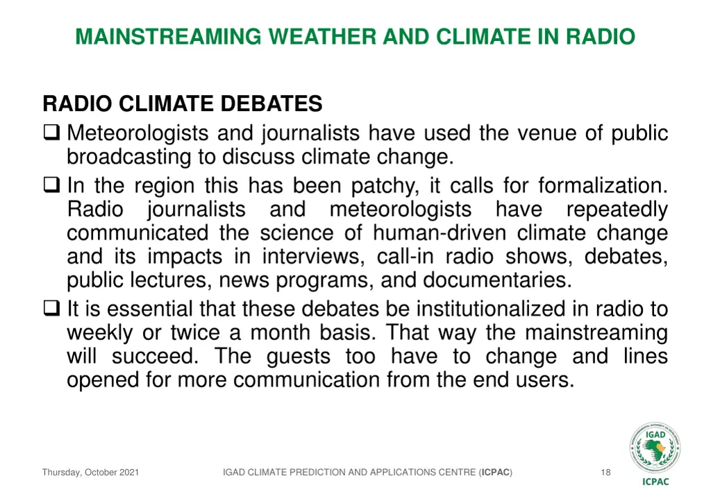 mainstreaming weather and climate in radio 17