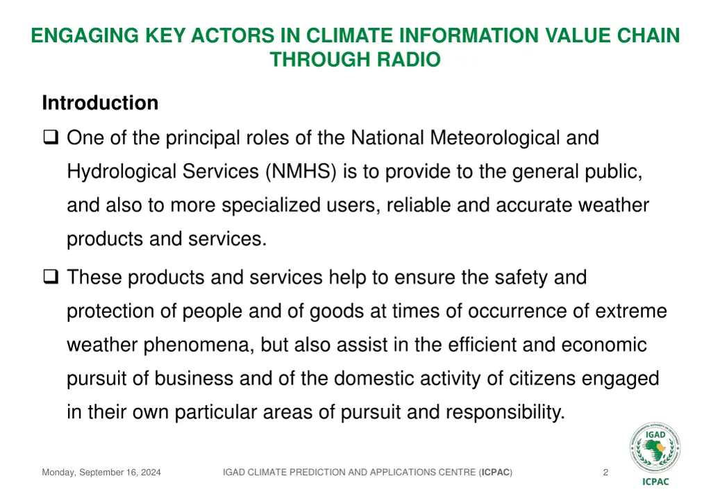 engaging key actors in climate information value 1