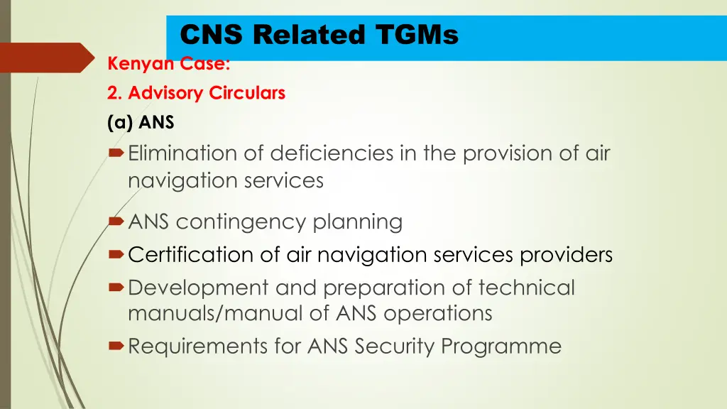 cns related tgms kenyan case 2 advisory circulars