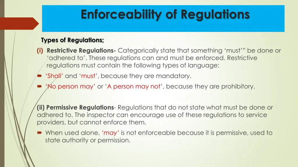 enforceability of regulations