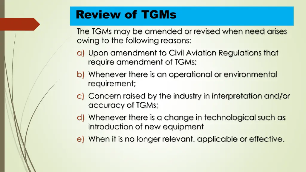 review of tgms