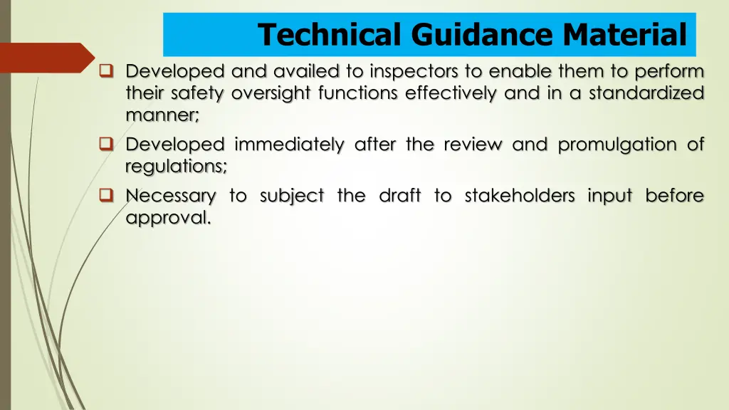 technical guidance material developed and availed