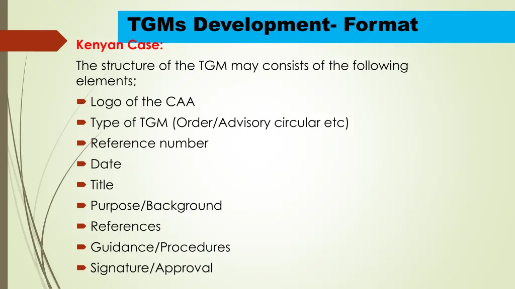 tgms development format kenyan case the structure