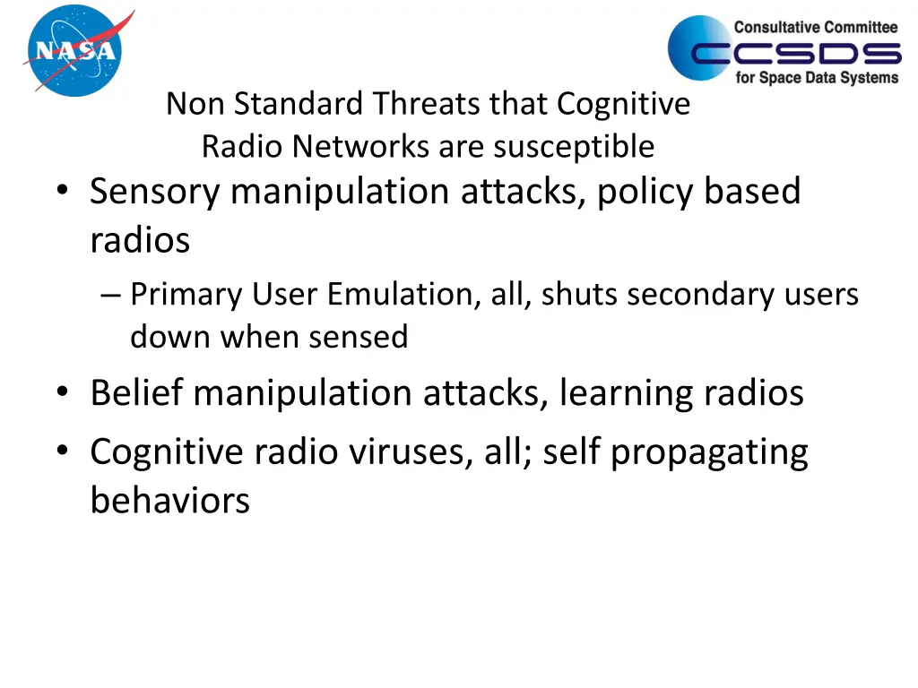 non standard threats that cognitive radio