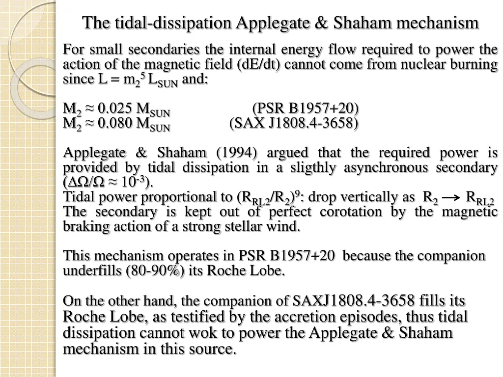 the tidal dissipation applegate shaham mechanism