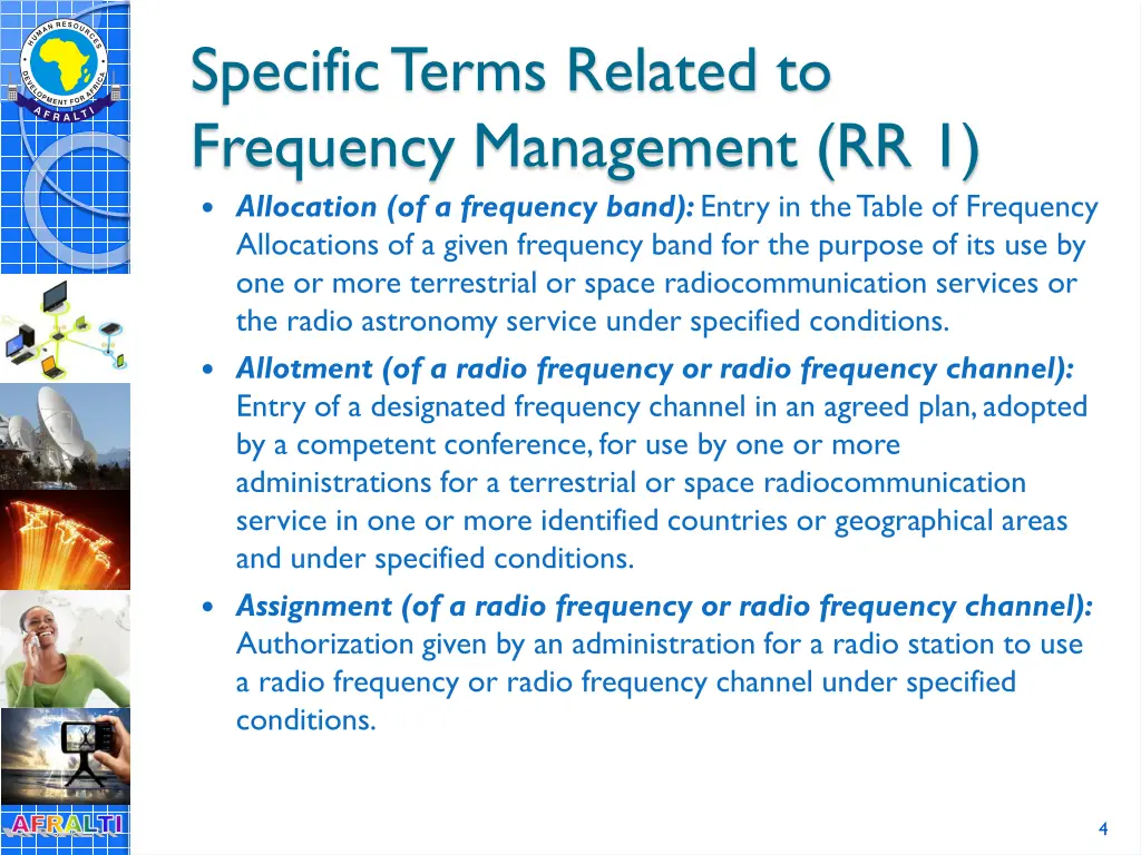 specific terms related to frequency management