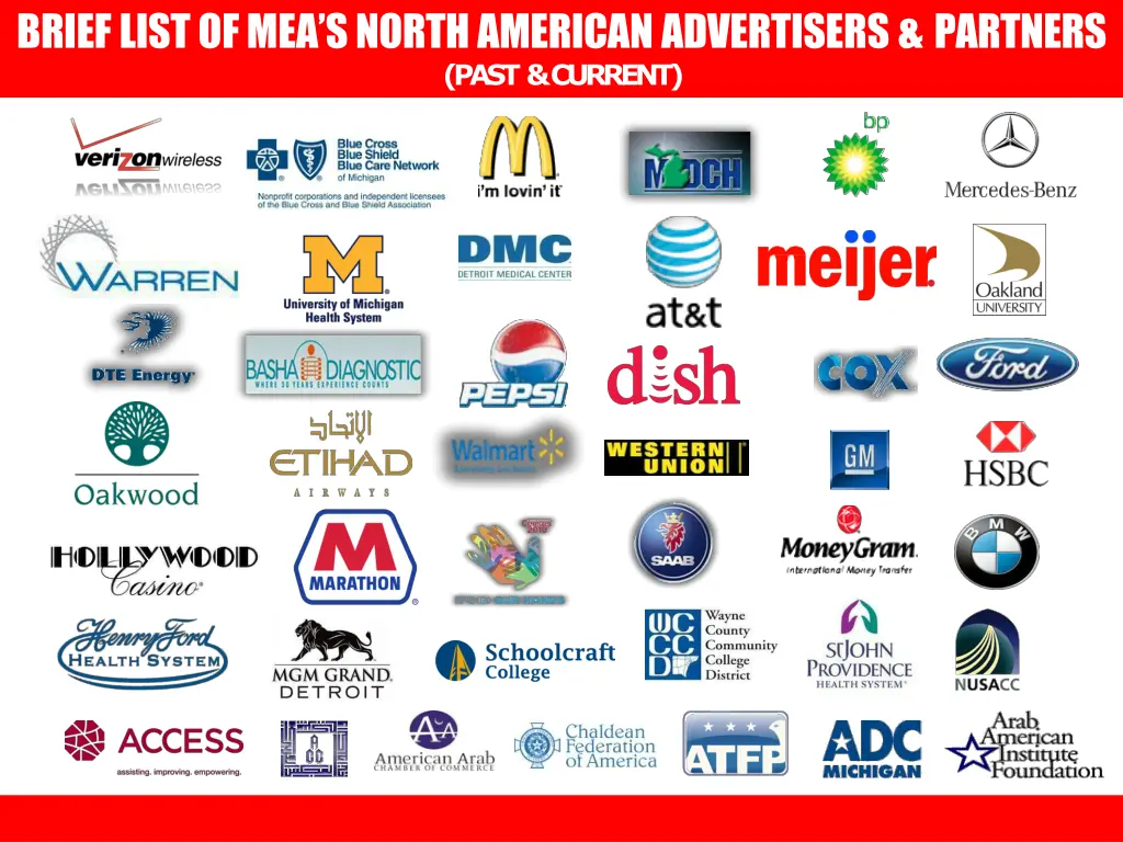 brief list of mea s north american advertisers