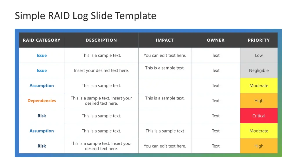 simple raid log slide template