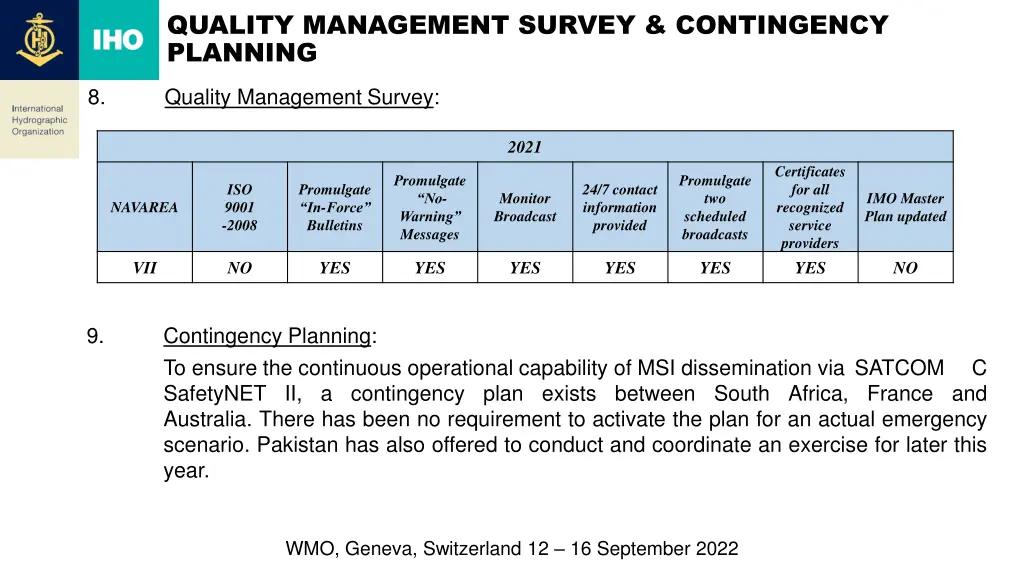 quality management survey contingency planning