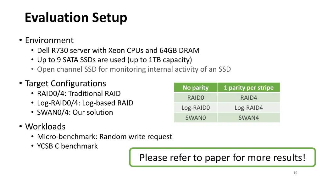 evaluation setup